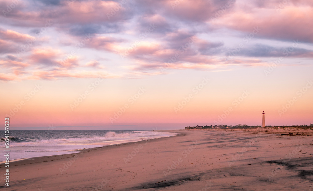 Cape May, NJ, lighthouse on beautiful calming sunrise on an early spring morning