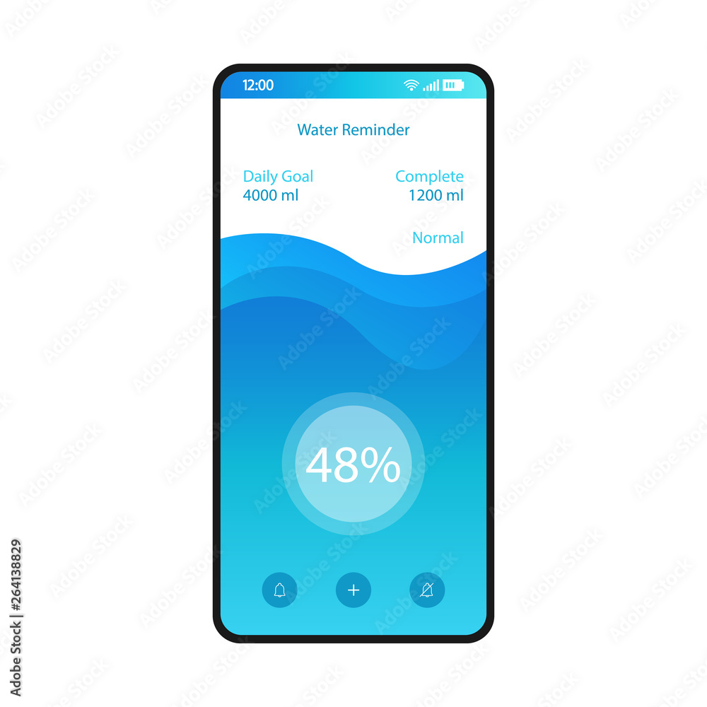 Water reminder app smartphone interface vector template - obrazy, fototapety, plakaty 