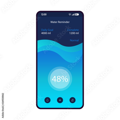 Water reminder smartphone interface vector template