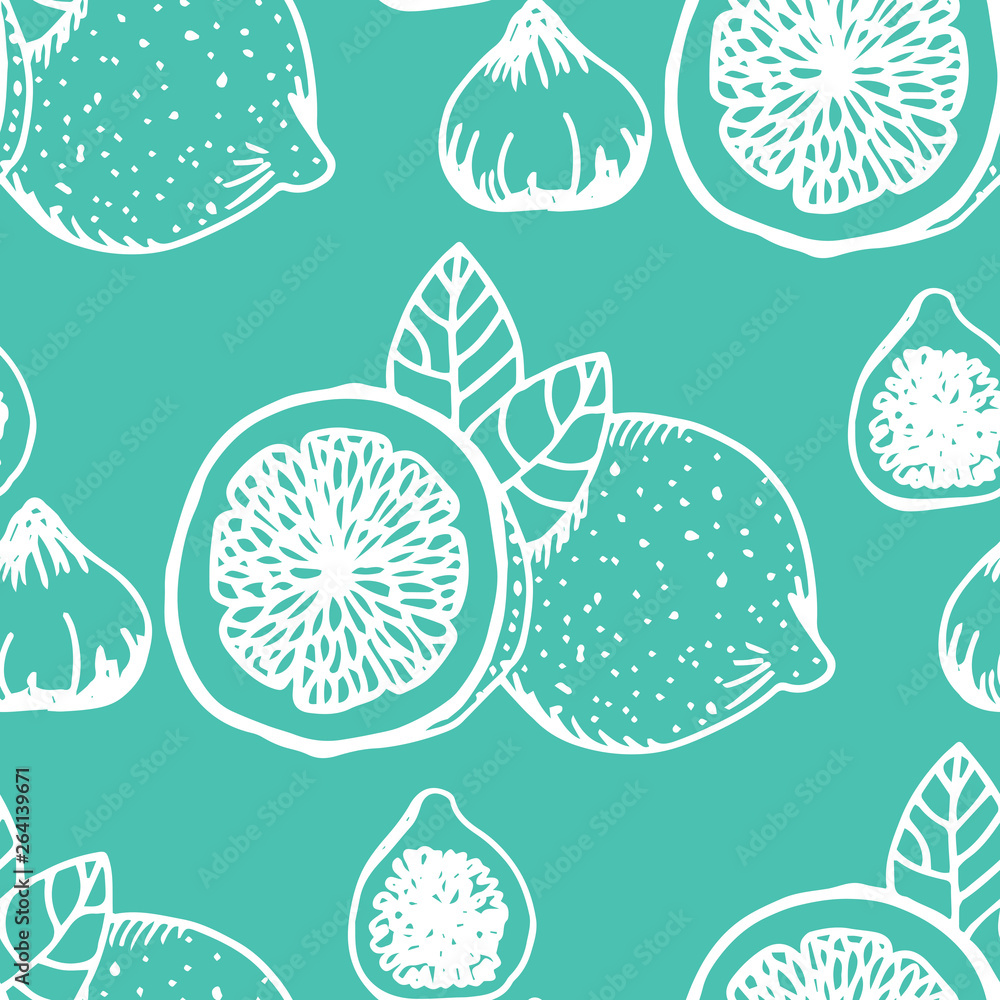 lemon, figs tropical fruits seamless pattern lemon, figs tropical fruits seamless pattern