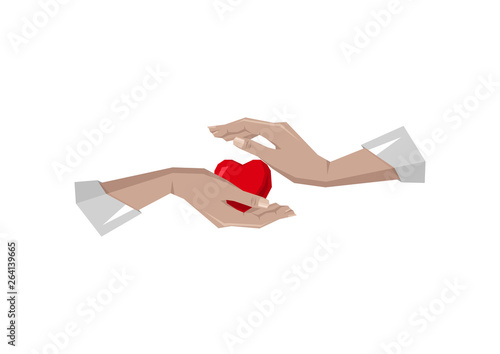 Heart in hand symbol, sign, icon, logo template for charity, health, voluntary, non profit organization, isolated on white background, vector illustration
