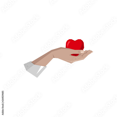 Heart in hand symbol, sign, icon, logo template for charity, health, voluntary, non profit organization, isolated on white background, vector illustration