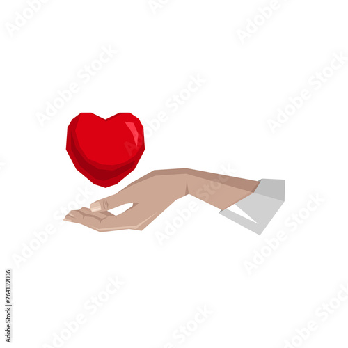 Heart in hand symbol, sign, icon, logo template for charity, health, voluntary, non profit organization, isolated on white background, vector illustration