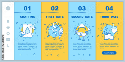 Internet dating onboarding mobile web pages vector template