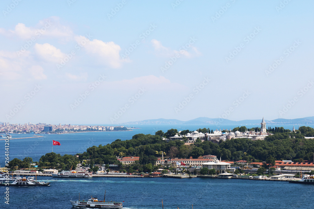 A panoramic view of Istanbul historical peninsula. Topkapi palace