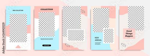 Minimal brush abstract stories layout template banner for social media promotional ads and product catalog in peach and blue color