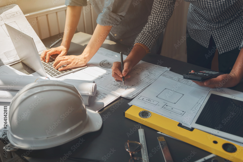 Business meeting construction engineer discussing architect plan Business meeting construction engineer discussing architect plan