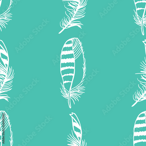 Obraz na plátně Mockingjay feather seamless pattern hand drawn sketch