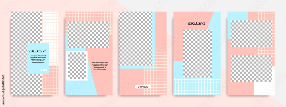 Minimal modern geometric stripe line stories layout template banner for social media promotional ads and product catalog in peach and blue color