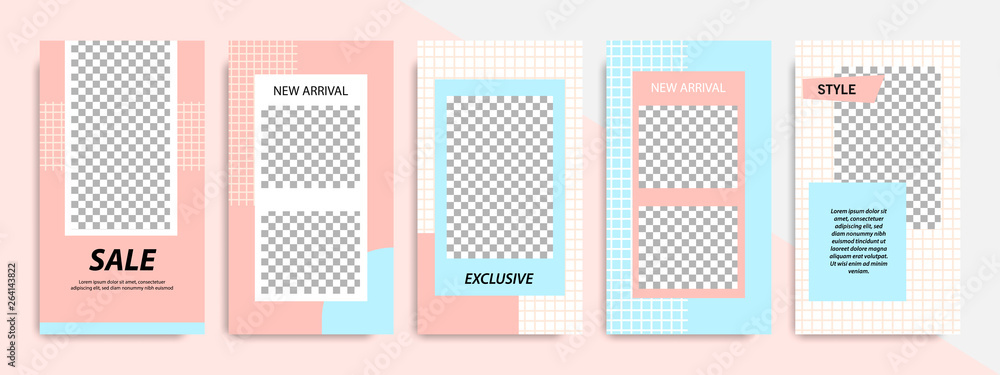 Minimal modern geometric stripe line stories layout template banner for social media promotional ads and product catalog in peach and blue color Minimal modern geometric stripe line stories layout template banner for social media promotional ads and product catalog in peach and blue color