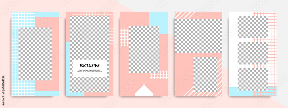 Minimal modern geometric stripe line stories layout template banner for social media promotional ads and product catalog in peach and blue color