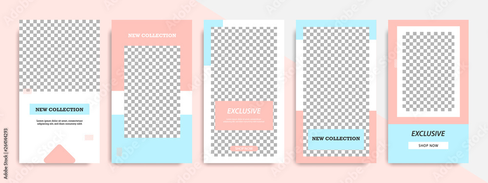 Minimal modern geometric stripe line stories layout template banner for social media promotional ads and product catalog in peach and blue color