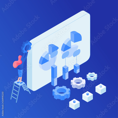 Business analysis, software optimization isometric illustration