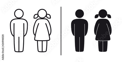 Vector figurines man and woman outline and black. WC - toilet figure. Isolated on white background.