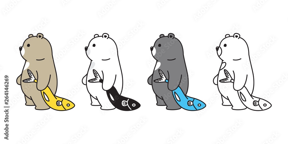 Bear vector polar bear icon fishing salmon tuna cartoon character logo  teddy illustration Stock Vector