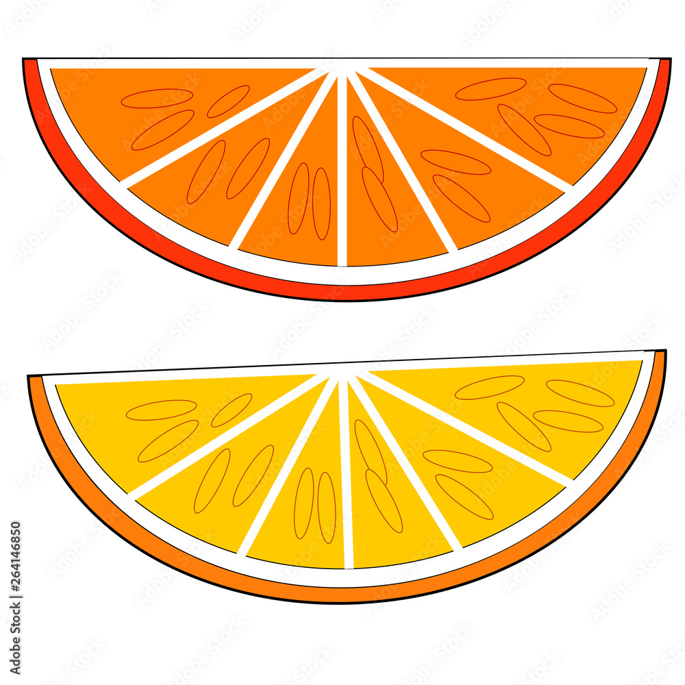 slice and segment of juicy orange and lemon. Fresh cartoon citrus fruits slice and segment of juicy orange and lemon. Fresh cartoon citrus fruits