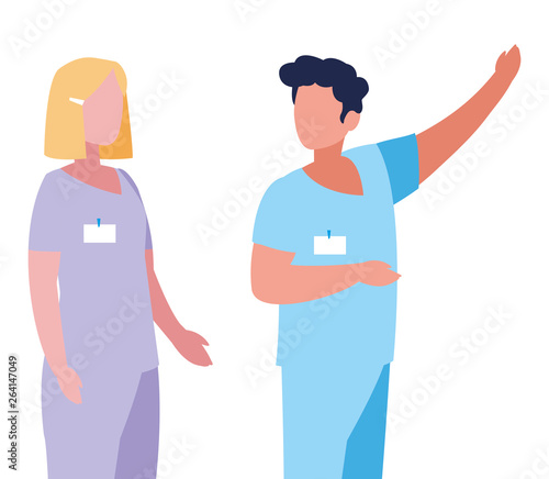 couple medicine workers with uniform characters