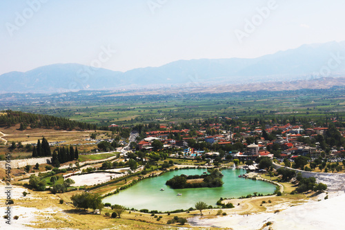 Stunning view of Pamukkale. Pamukkale Natural Park or Cotton Castle Natural Park, Turkey. 