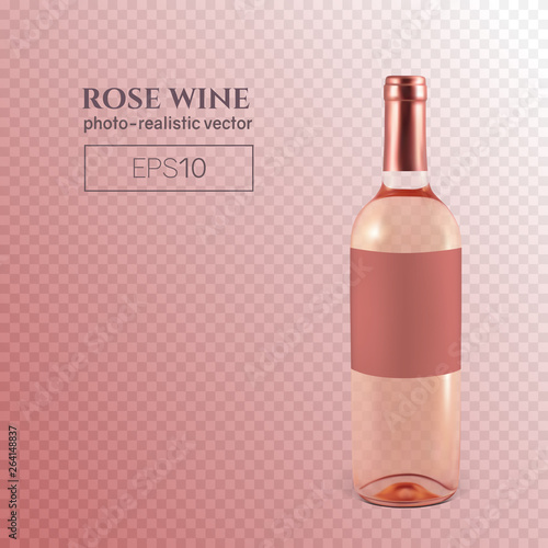 Photorealistic bottle of rose wine on a transparent background. Mock up transparent bottle of wine. This wine bottle can be placed on any background.