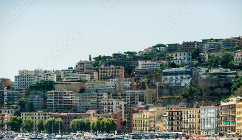 landscapes of Naples; the coast of Italy; housing quarters; blue sea and ships