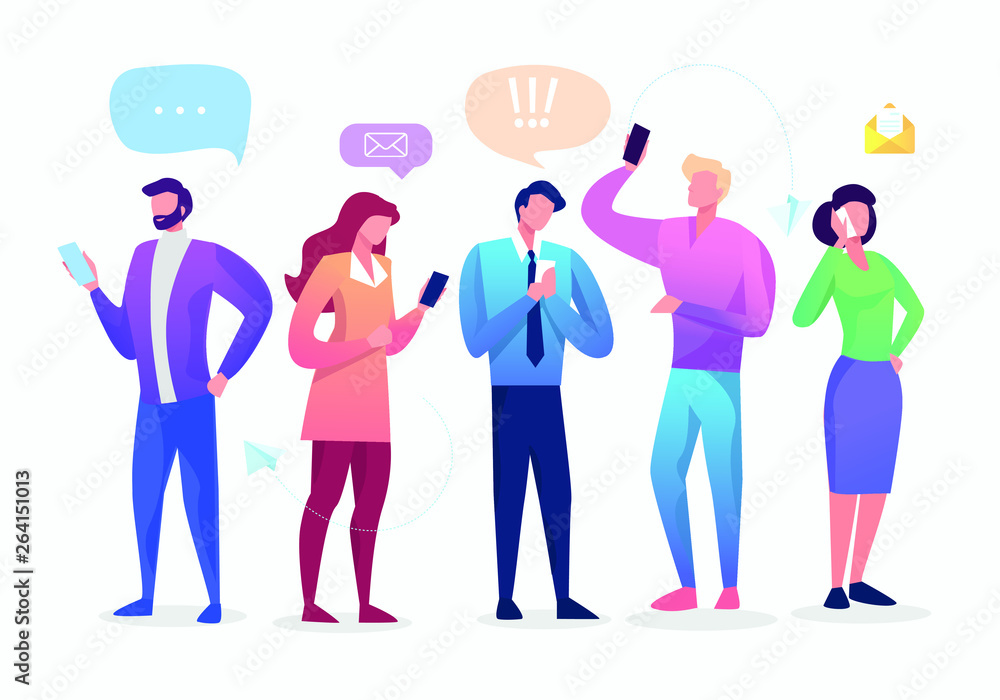 custom made wallpaper toronto digitalSocial Network. Group of Young People Characters Chatting Using Smartphone for Website or Web Page. Virtual Communication Concept. Vector illustration