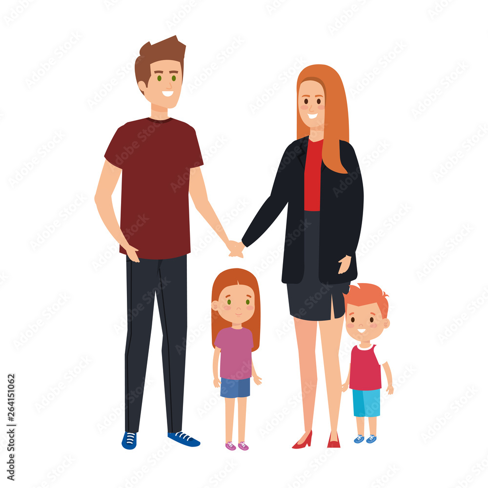 parents couple with son and daughter characters