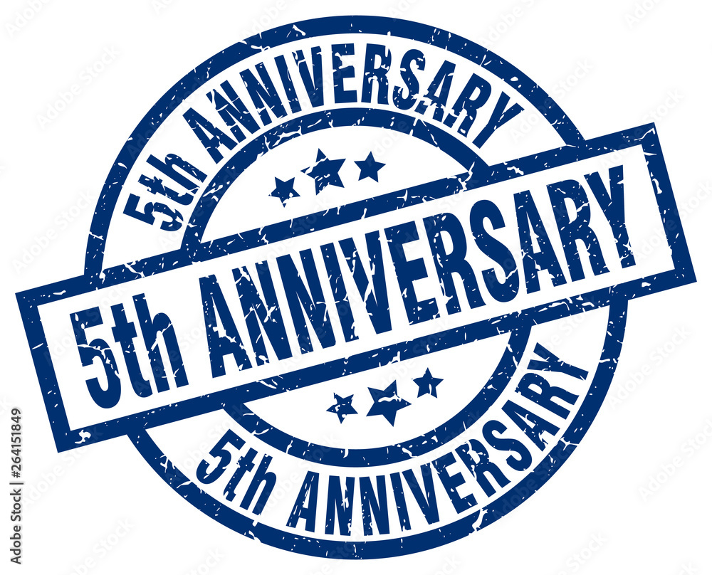 Fototapeta premium 5th anniversary blue round grunge stamp