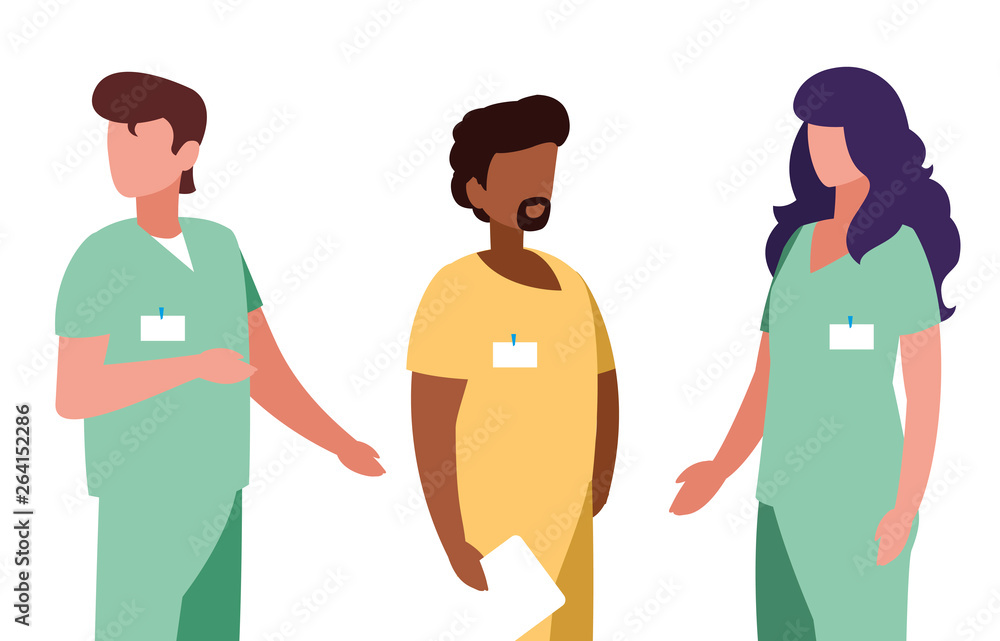 interracial group medicine workers with uniform characters interracial group medicine workers with uniform characters
