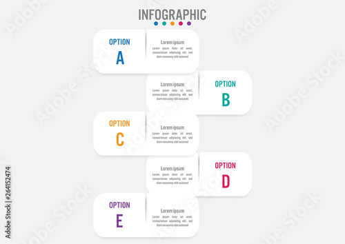 Business infographic template with 5 rectangular shape options, Abstract elements diagram or processes and business flat icon, Vector business template for presentation..