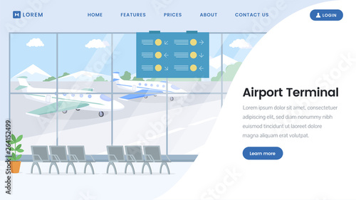 Airport terminal landing page vector template