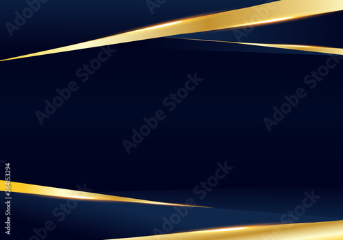 Abstract template dark blue and golden luxury premium background with luxury triangles pattern and gold lighting lines.