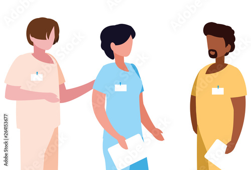 interracial group medicine workers with uniform characters