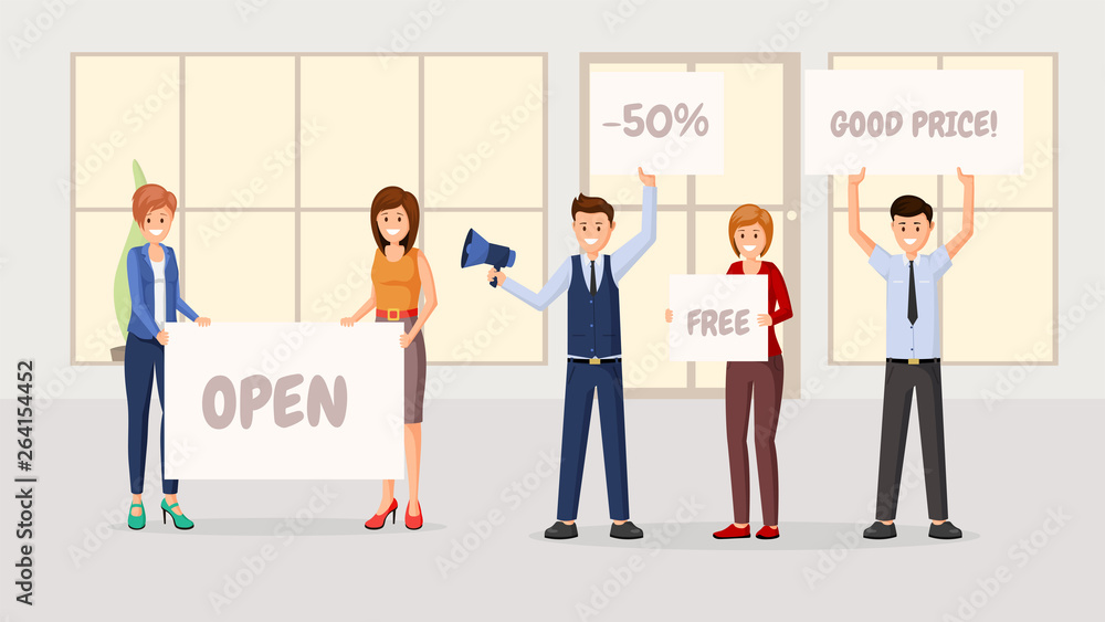 Store grand opening flat vector illustrations Store grand opening flat vector illustrations