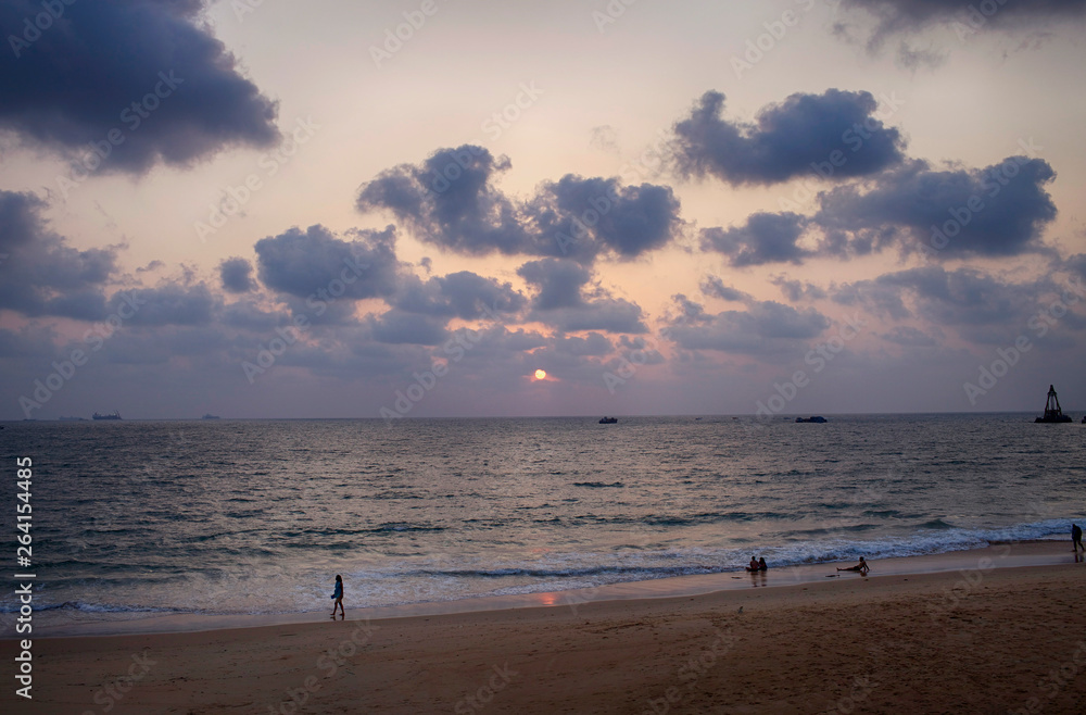 Beautiful sunset on the coast of the Indian Ocean, Goa