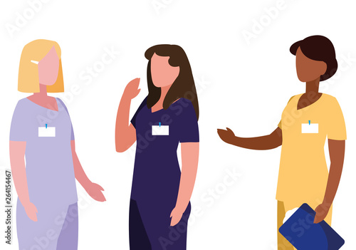 interracial female medicine workers with uniform characters