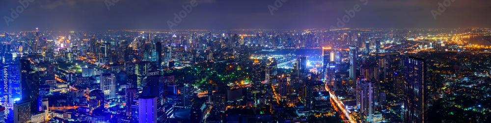 panorama high view of city in night time