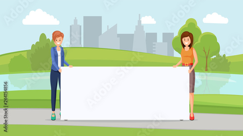 Students holding empty banner vector illustration