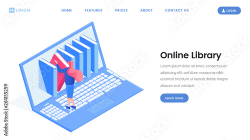 Online library landing page vector design