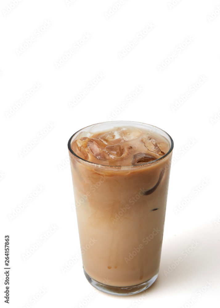 Ice coffee in a glass white background Ice coffee in a glass white background