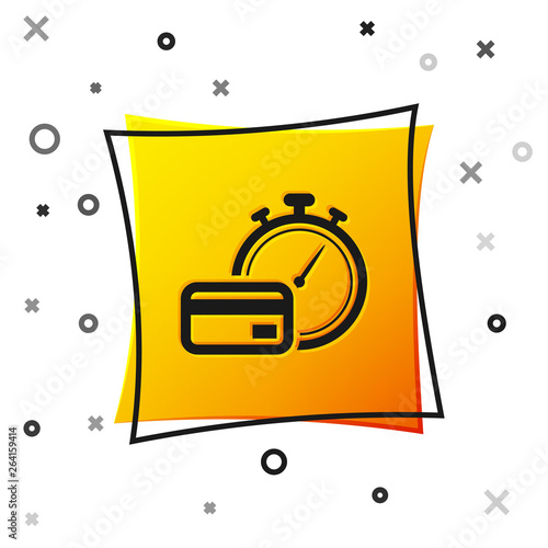 Black Fast payments icon isolated on white background. Fast money transfer payment. Financial services, fast loan, time is money, cash back concept. Yellow square button. Vector Illustration
