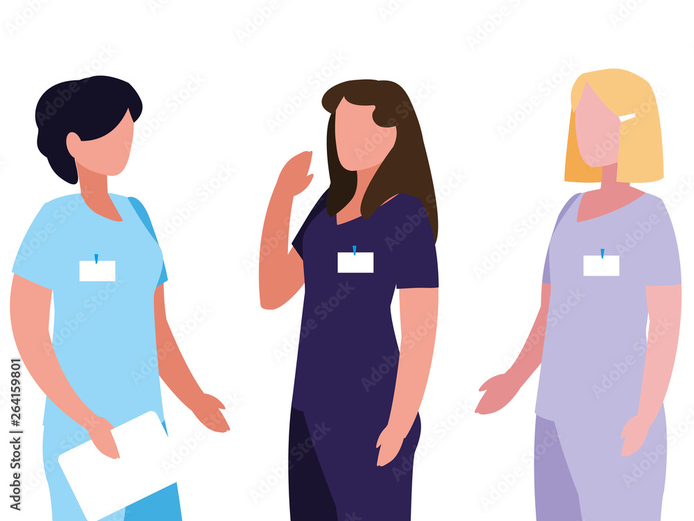 Obraz premium female medicine workers with uniform characters
