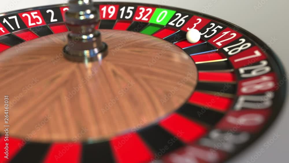 Casino roulette wheel ball hits 35 thirty-five black. 3D animation Casino roulette wheel ball hits 35 thirty-five black. 3D animation