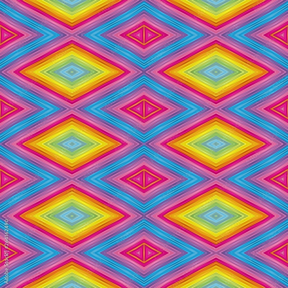seamless diamond pattern with hot pink, blue, yellow, orange, turquoise colors. repeating arabesque background for textile fashion, digital printing, postcards or wallpaper design. seamless diamond pattern with hot pink, blue, yellow, orange, turquoise colors. repeating arabesque background for textile fashion, digital printing, postcards or wallpaper design.
