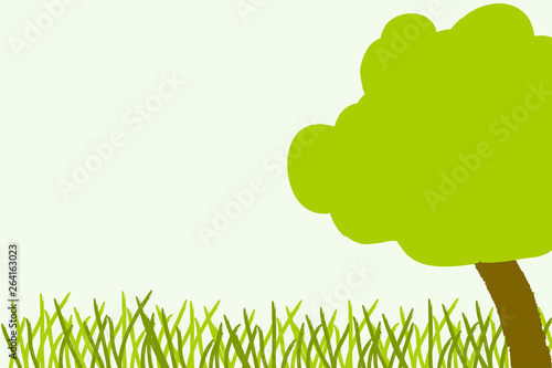 Summer illustration with abstract tree and grass in green colors with space for text.