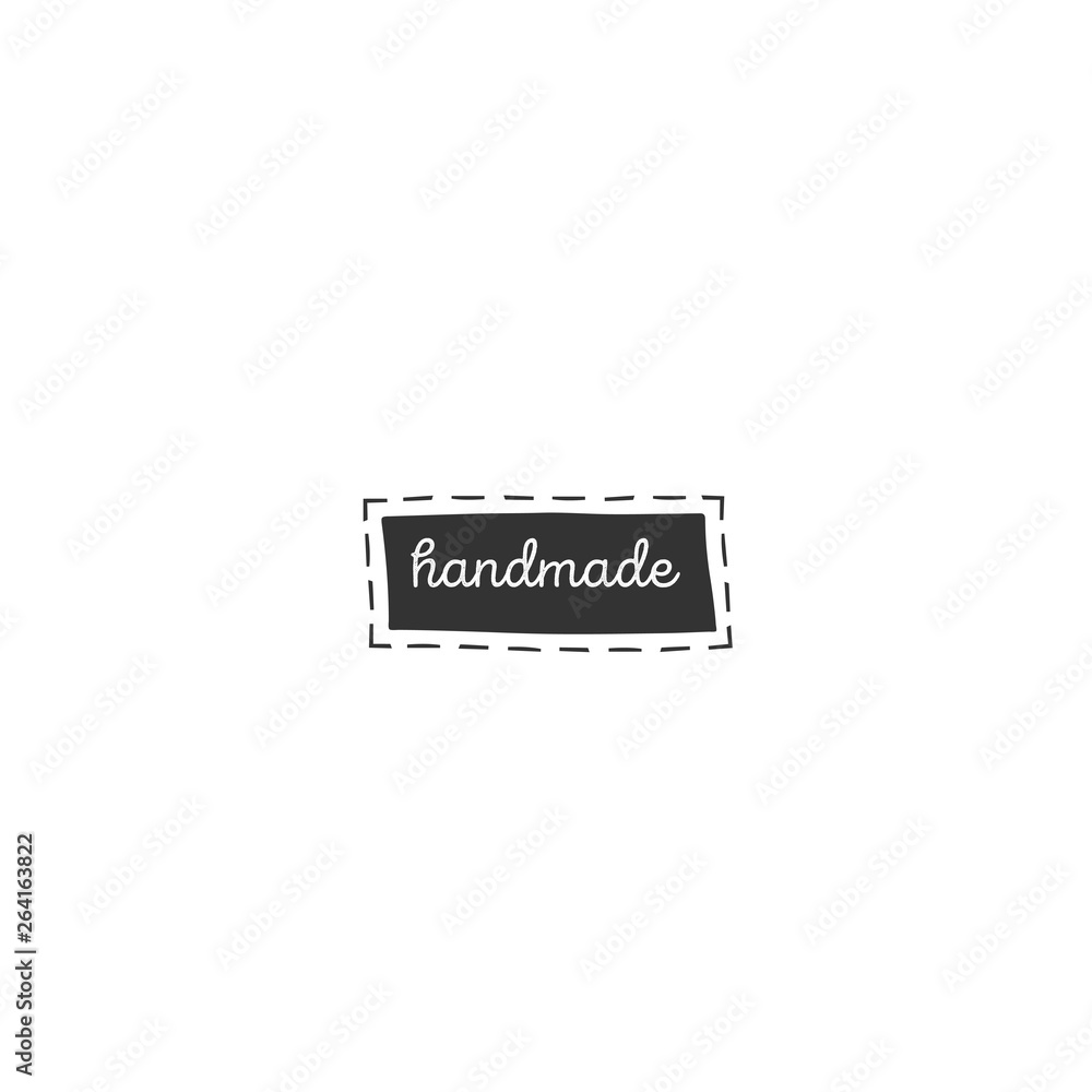 Hand drawn isolated illustration. Vector logo element, black stripe with the word handmade. Hand drawn isolated illustration. Vector logo element, black stripe with the word handmade.