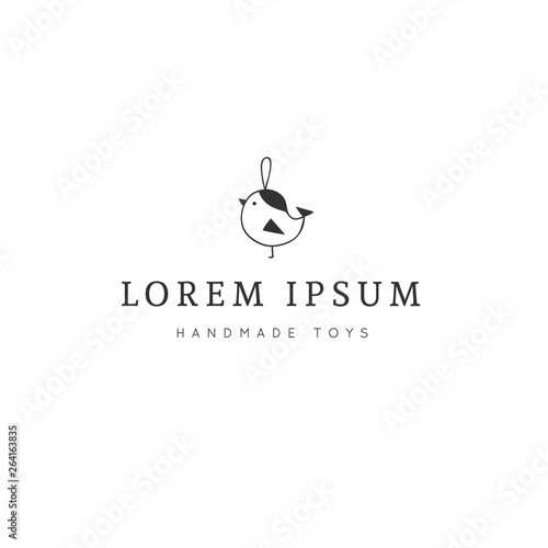 A cute little handmade bird toy. Vector logo template.