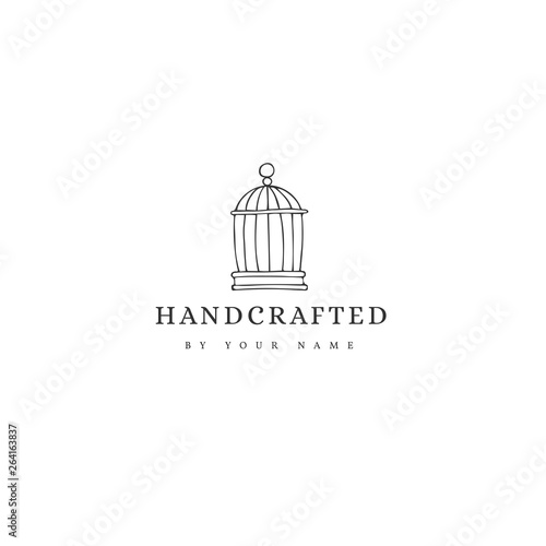 Vector premade logo template with a metal cage. Hand drawn isolated illustration.
