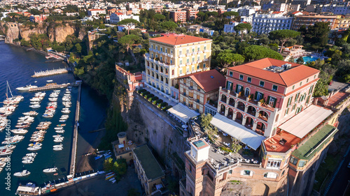 Aerial view of Sorrento city, Meta, Piano coast, Italy, street of mountains old city, tourism concept photo