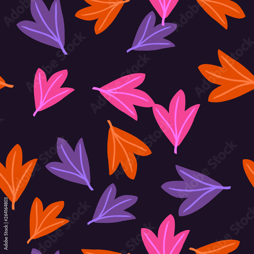 Seamless botaniacal pattern with colorful leaves, summer, autumn background.