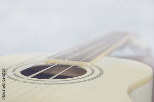 soft focus of white ukulele for background